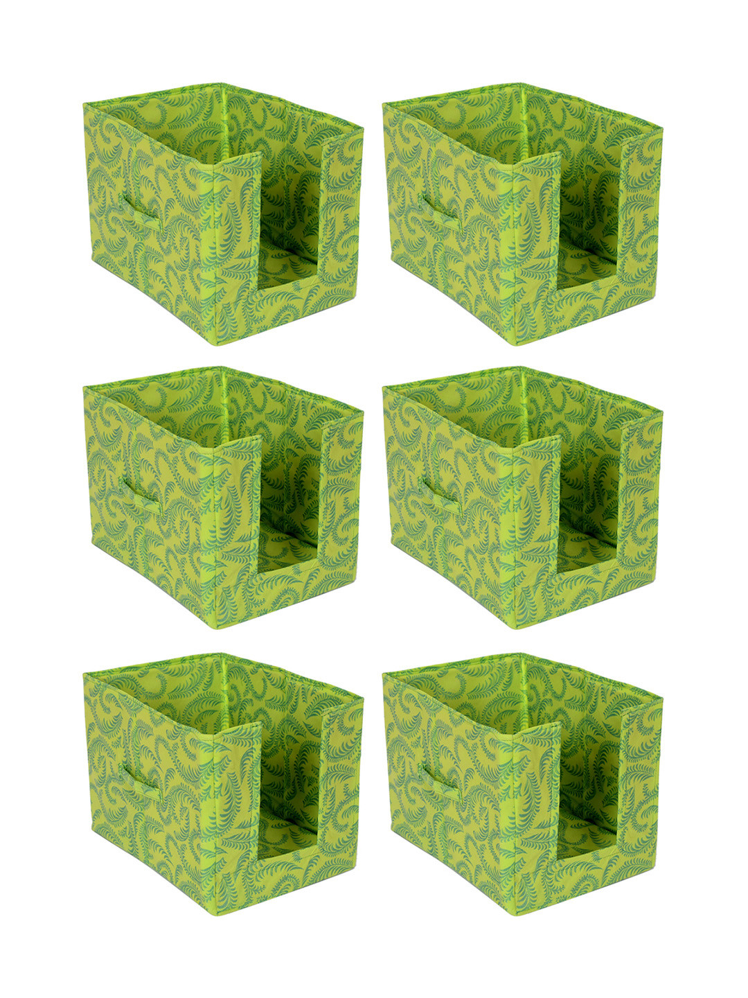 Kuber Industries Set Of 6 Green Metallic Leaf Printed Foldable Rectangle Cloth Saree Stacker