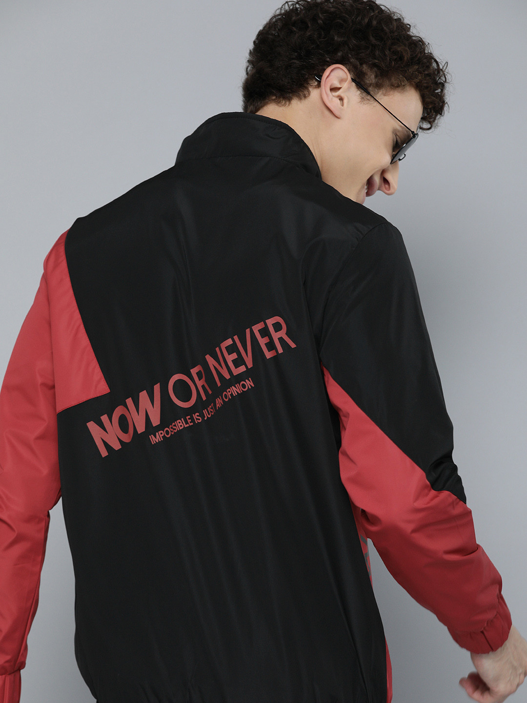 HERE&NOW Men Black And Red Colourblocked Tailored Jacket