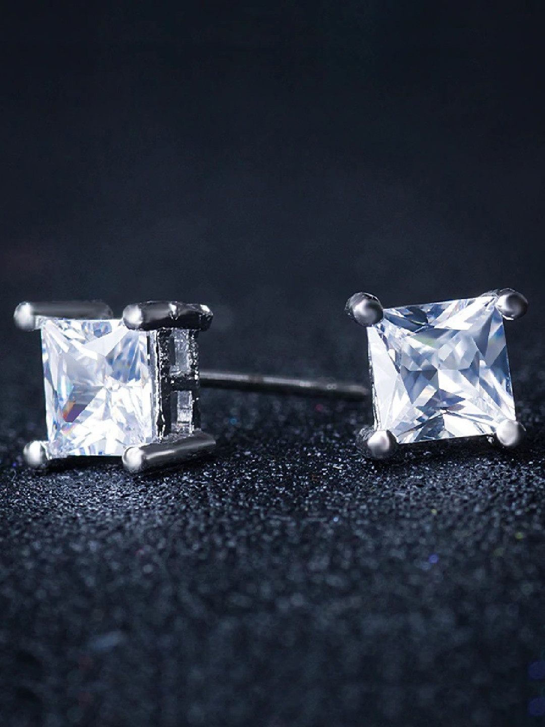 OOMPH Men Silver Toned Square Handcrafted Studs Earrings