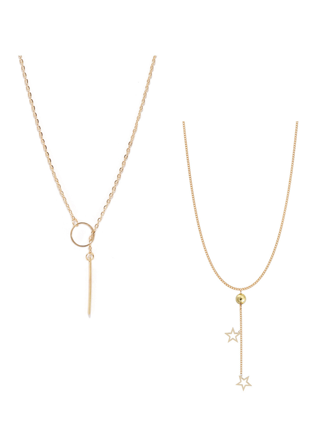 OOMPH Women Set of 2 Gold-Toned Lariat Necklaces