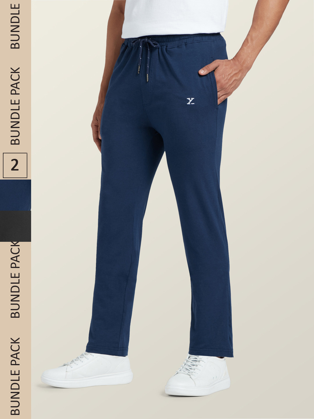 XYXX Men Pack Of 2 Grey Antimicrobial Cotton Modal Casual Lounge Pants with Zipper Pocket