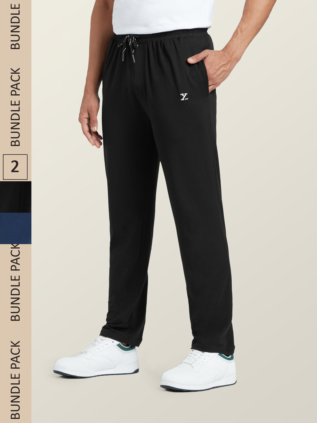 XYXX Men Pack Of 2 Black Antimicrobial Cotton Modal Casual Lounge Pant with Zipper Pocket