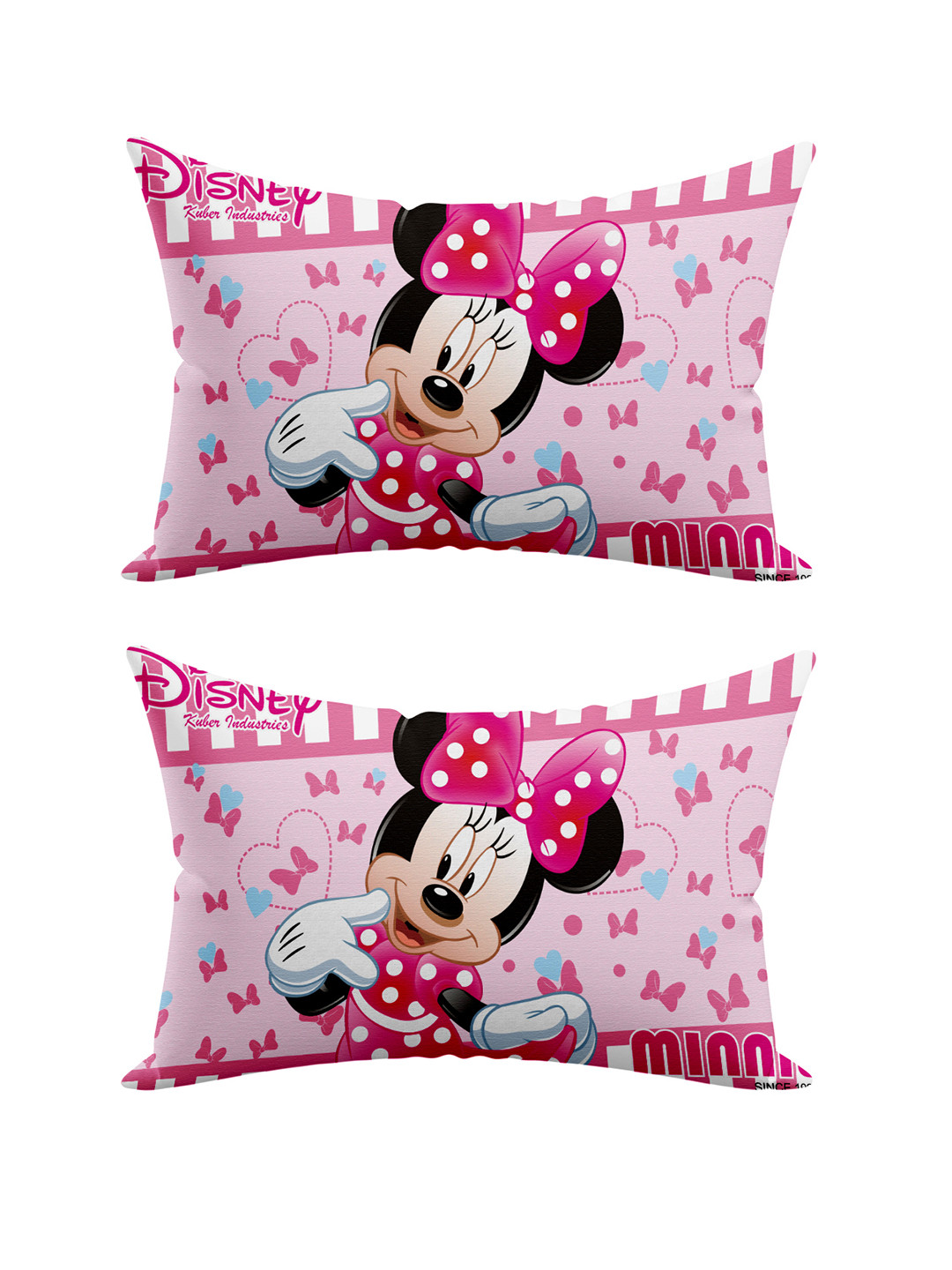 Kuber Industries Set Of 2 Pink & White Disney Minnie Printed Silk Special Long Crush Pillow Covers