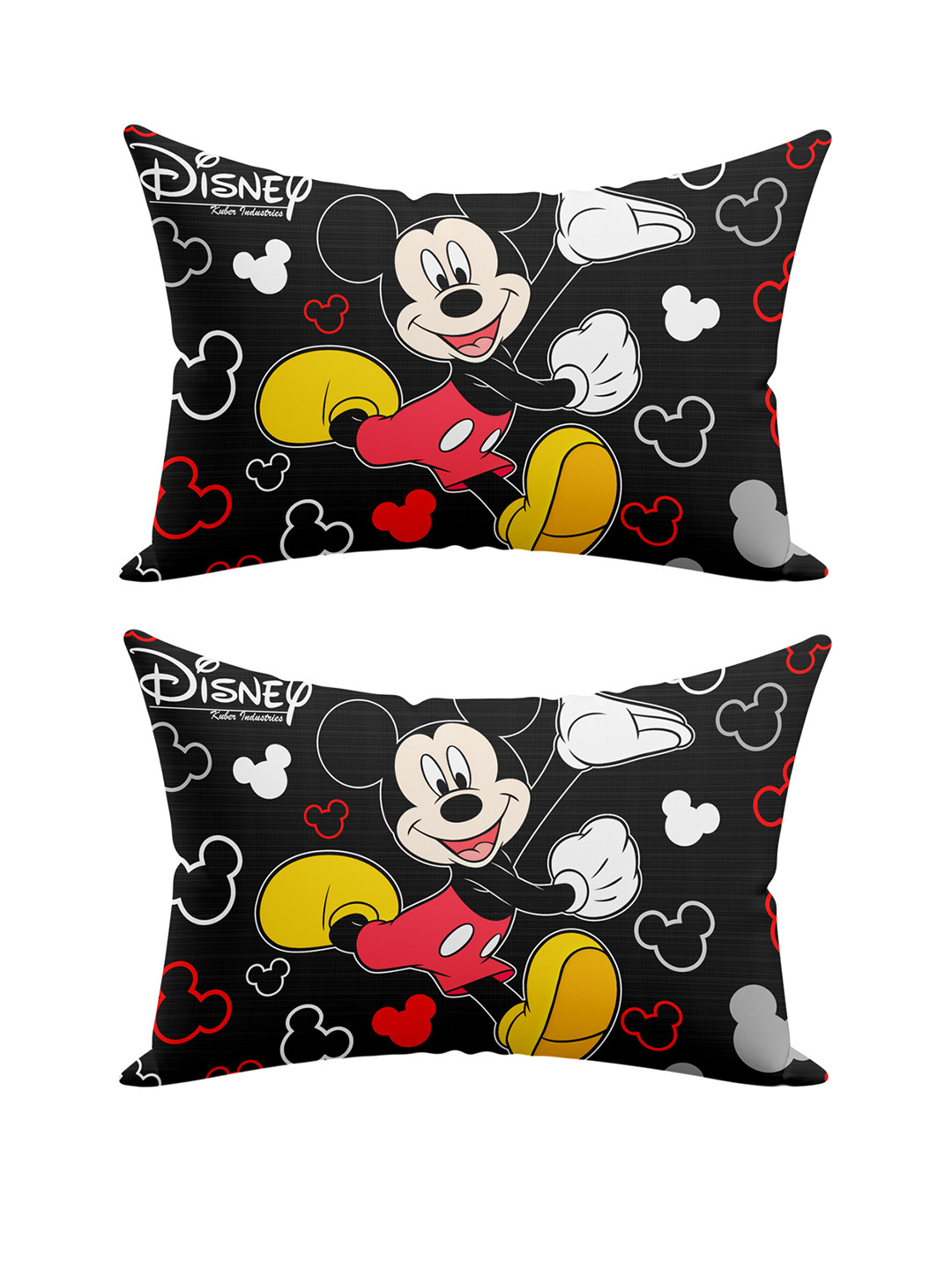 Kuber Industries Set Of 2 Black & Red Disney Team Mickey Printed Silk Special Long Crush Pillow Covers