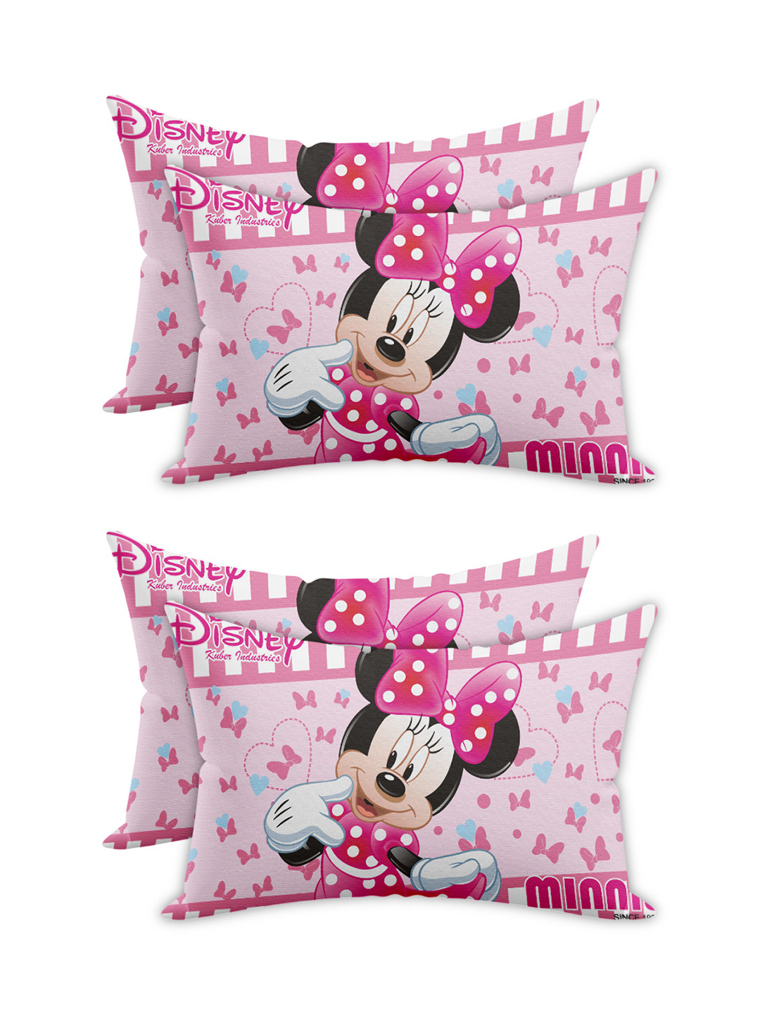 Kuber Industries Set Of 4 Pink & White Disney Minnie Printed Silk Cushion Covers