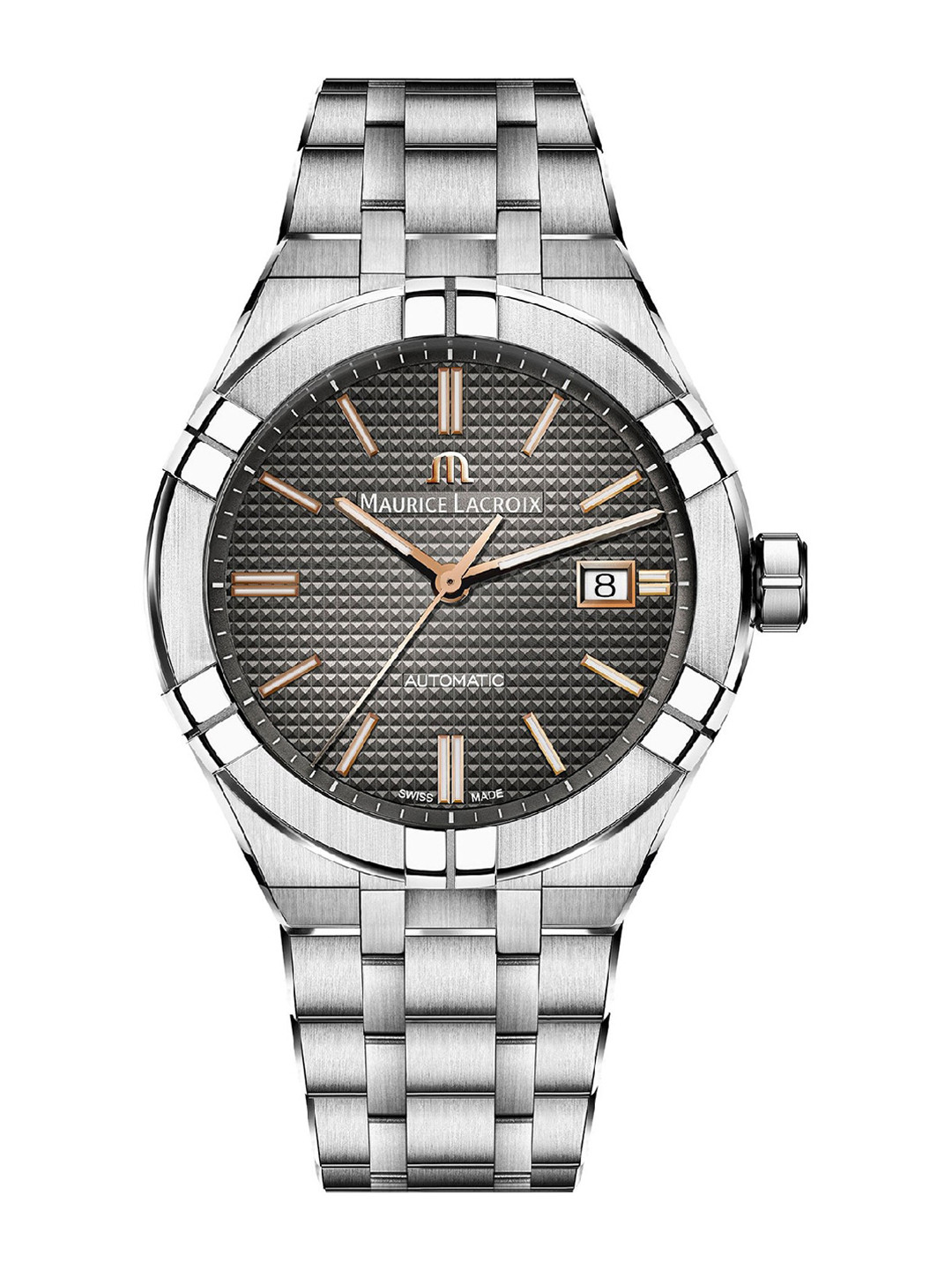 MAURICE LACROIX Men Printed Dial & Silver Toned Stainless Steel Bracelet Style Straps Analogue Automatic Watch