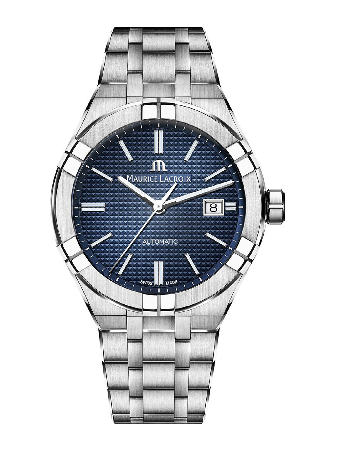 MAURICE LACROIX Men Printed Dial & Silver Toned Stainless Steel Bracelet Style Straps Analogue Automatic Watch