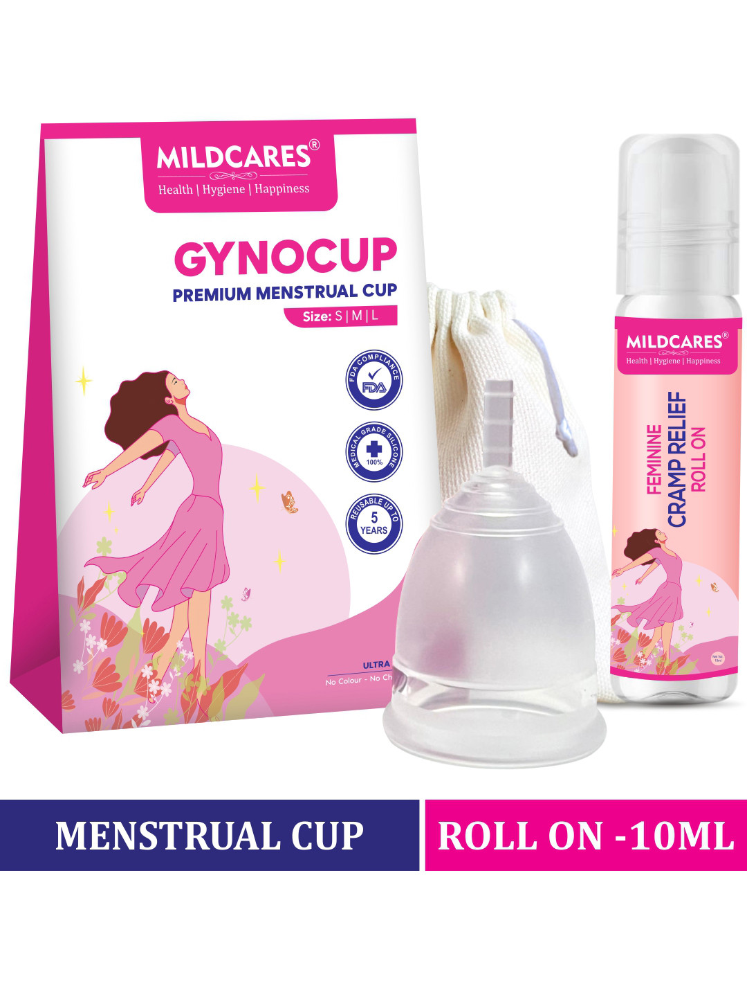 GYNOCUP Premium Reusable Menstrual Cup Large Size With Period Cramp Relief 10ml