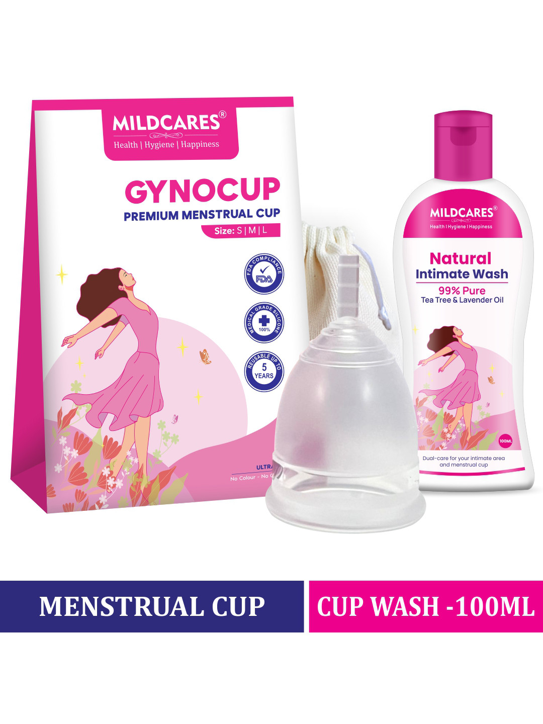GYNOCUP Premium Reusable Menstrual Cup Small Size With Women Intimate Wash 100ml