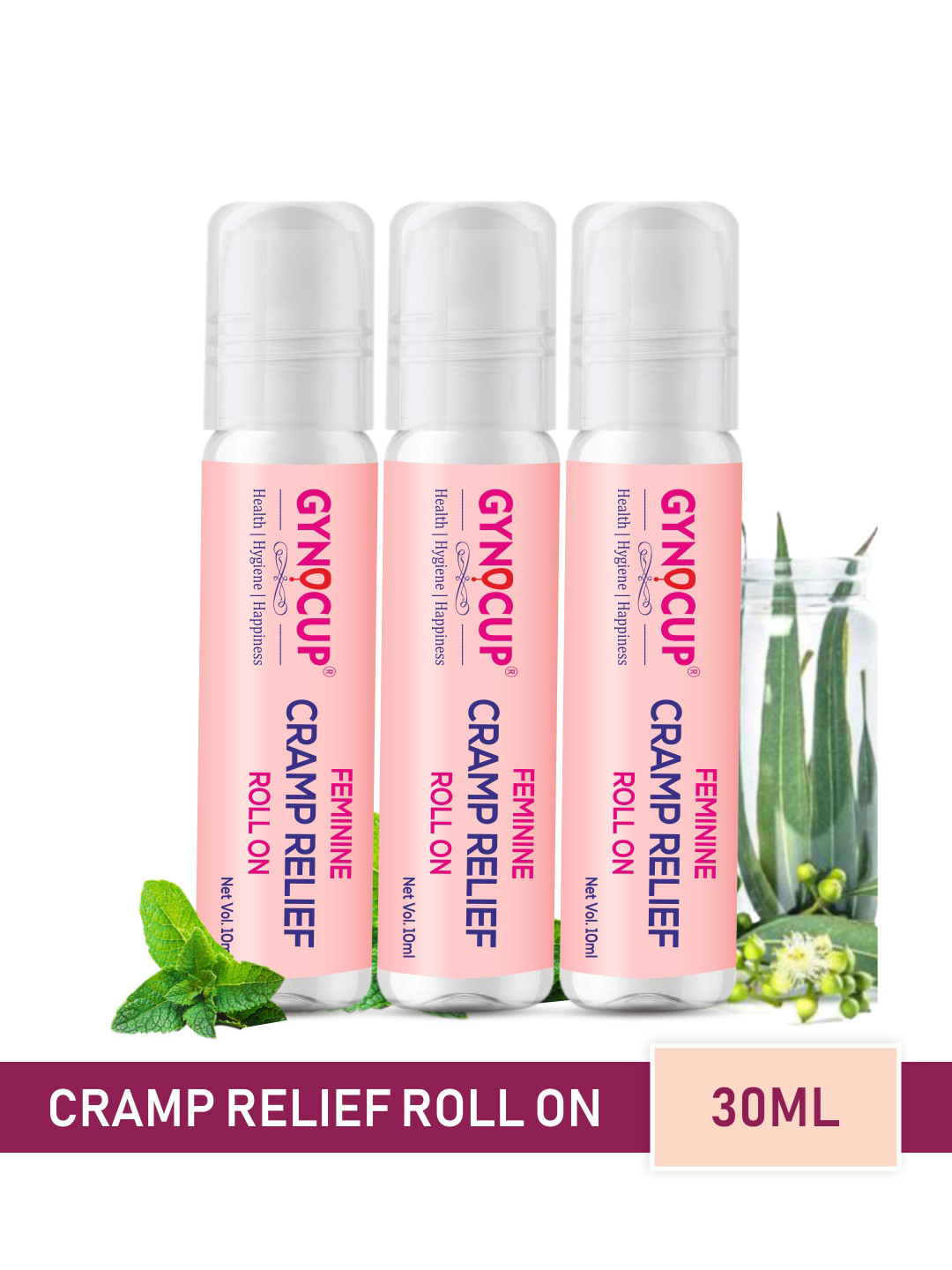 GYNOCUP Set of 3 Feminine Cramp Relief Roll-On All in One for Periods & Lower Back Pain