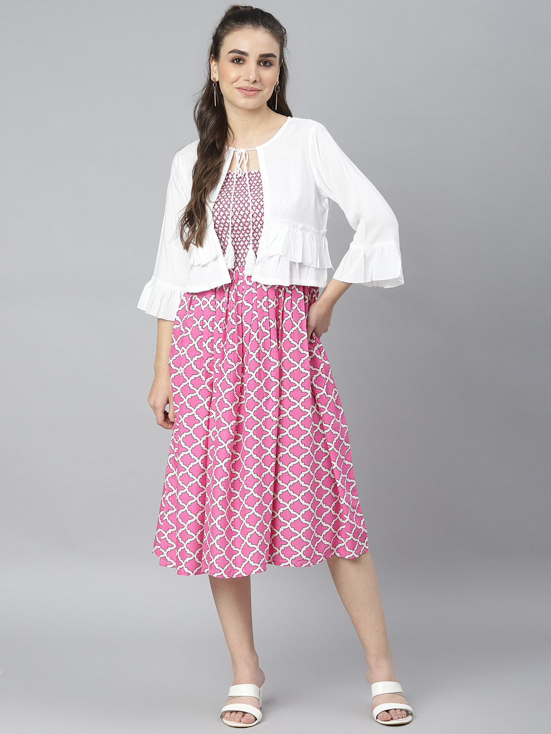 Vibes by Deebaco  Pink Printed Midi Fit & Flare Dress