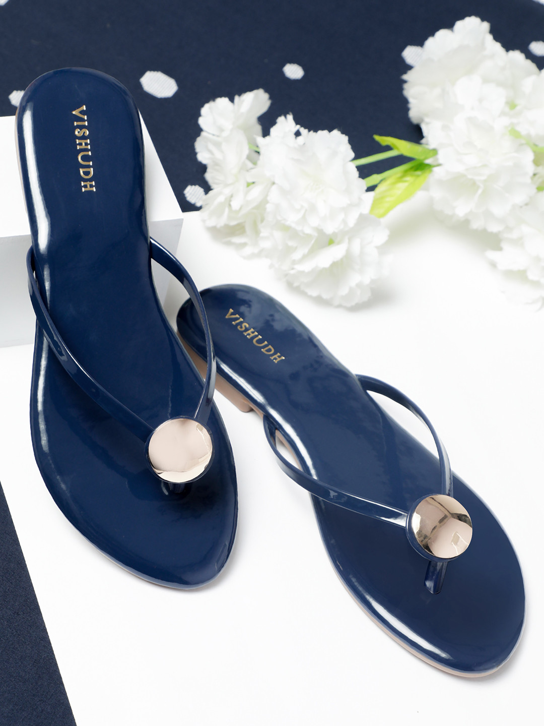 Vishudh Women Navy Blue Open Toe Flats