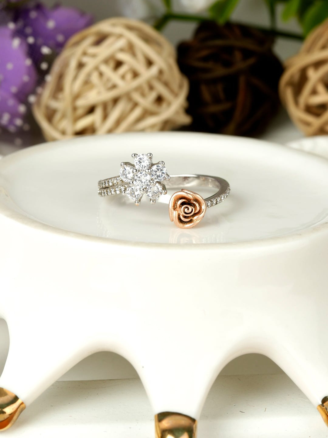 GIVA 925 Silver Studded Rose Ring