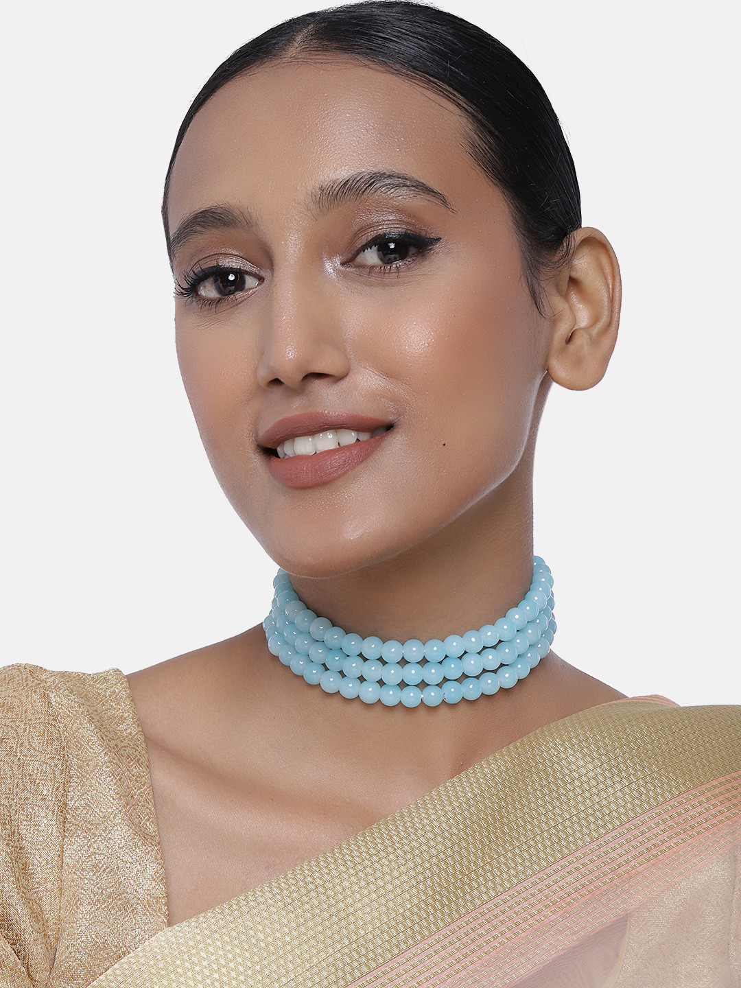 I Jewels Turquoise Blue & Gold-Plated Handcrafted Choker Necklace