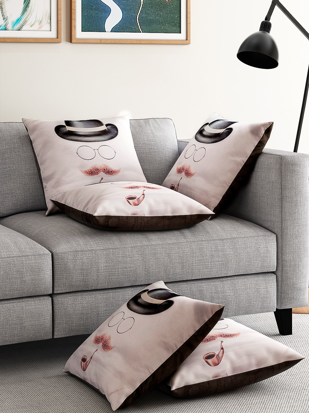 Alina decor Cream Graphic Polyester Washable 5 Piece Square Cushion Covers -16x16In