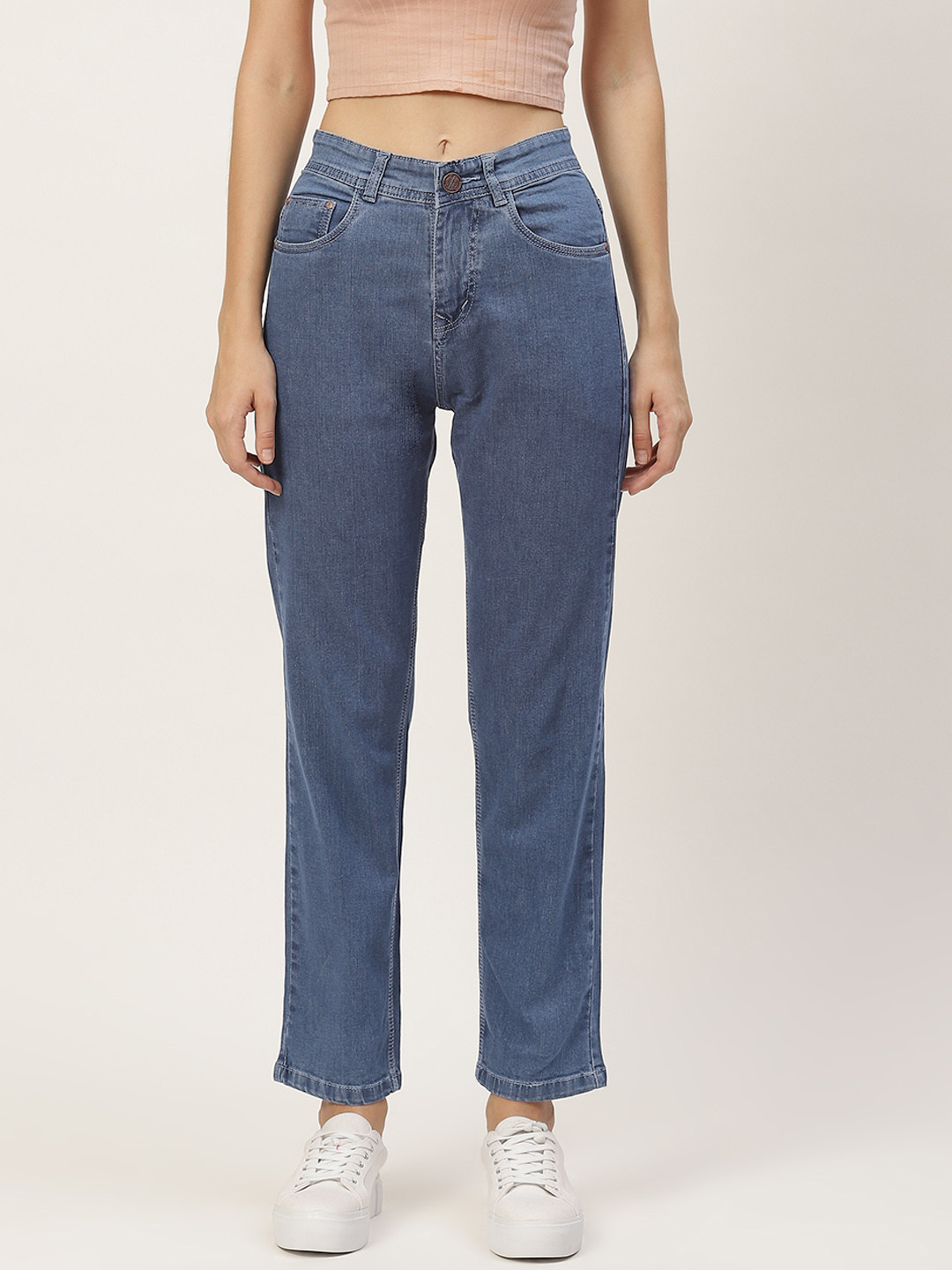 PARIS HAMILTON Women Blue Boyfriend Fit High-Rise Stretchable Jeans