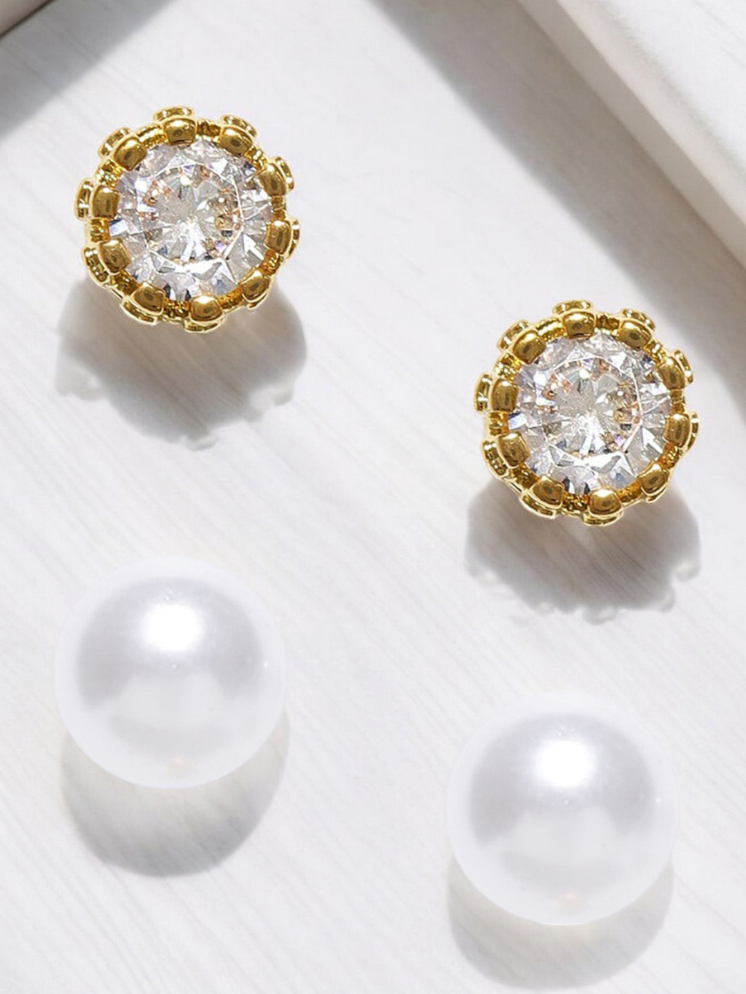 OOMPH Set of 2 Gold-Toned CZ-studded Circular Studs Earrings