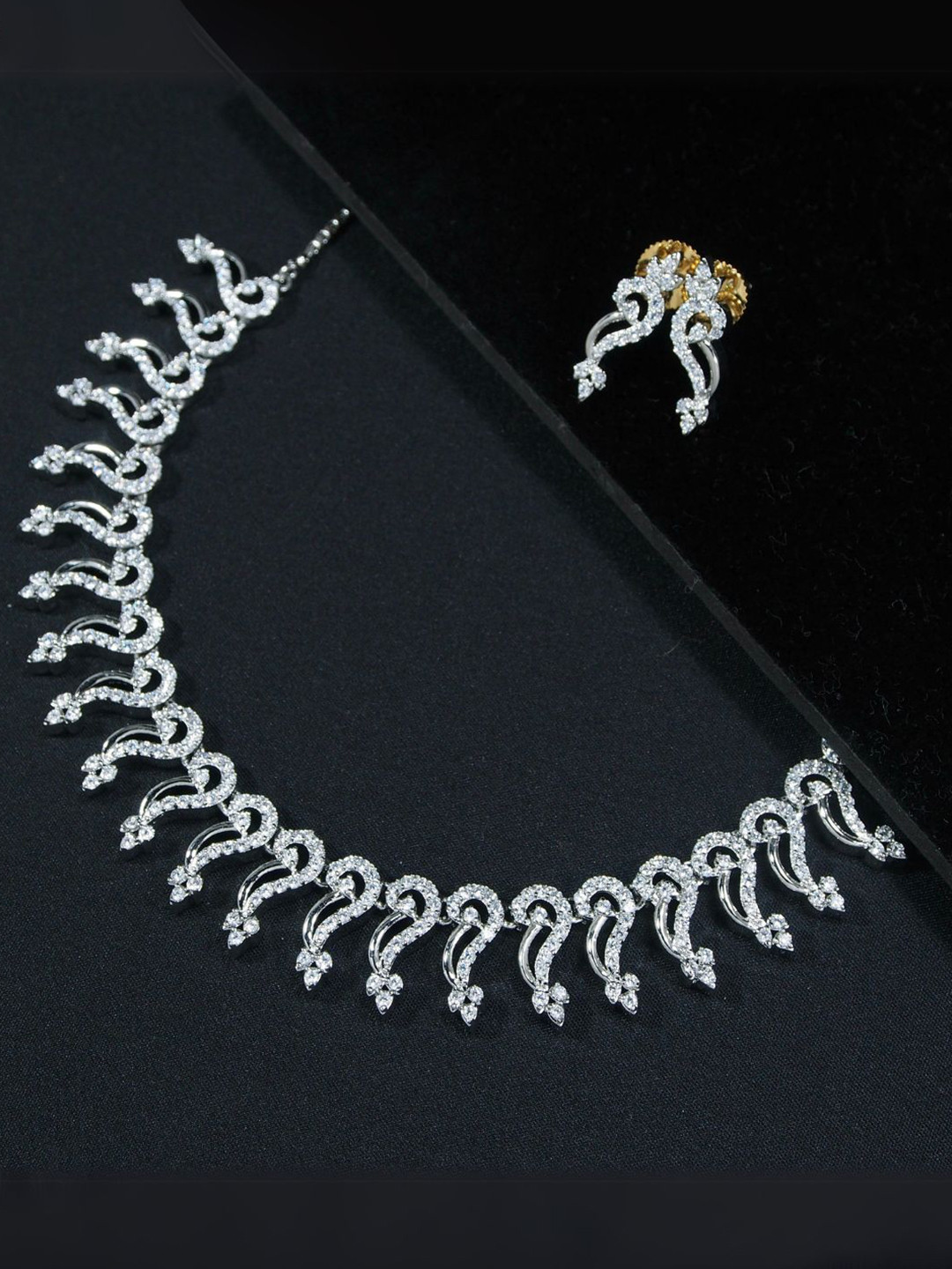 I Jewels Rhodium-Plated Silver AD Studded Jewellery Set