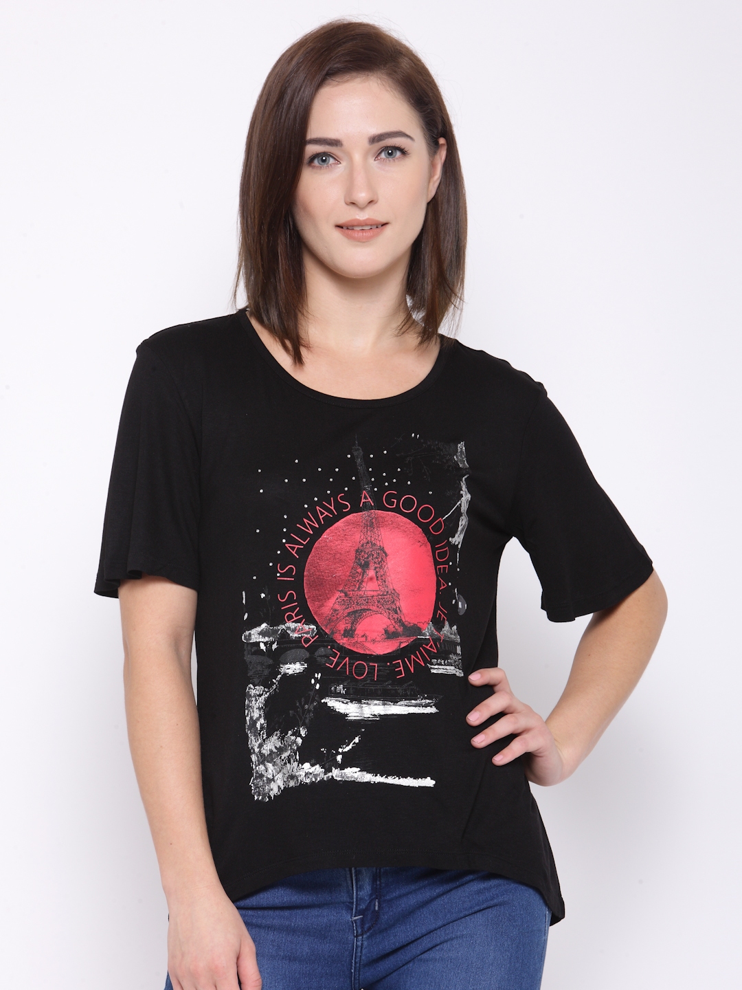 Buy Honey by Pantaloons Women Black Printed Round Neck T shirt Tshirts for Women 1451201 Myntra