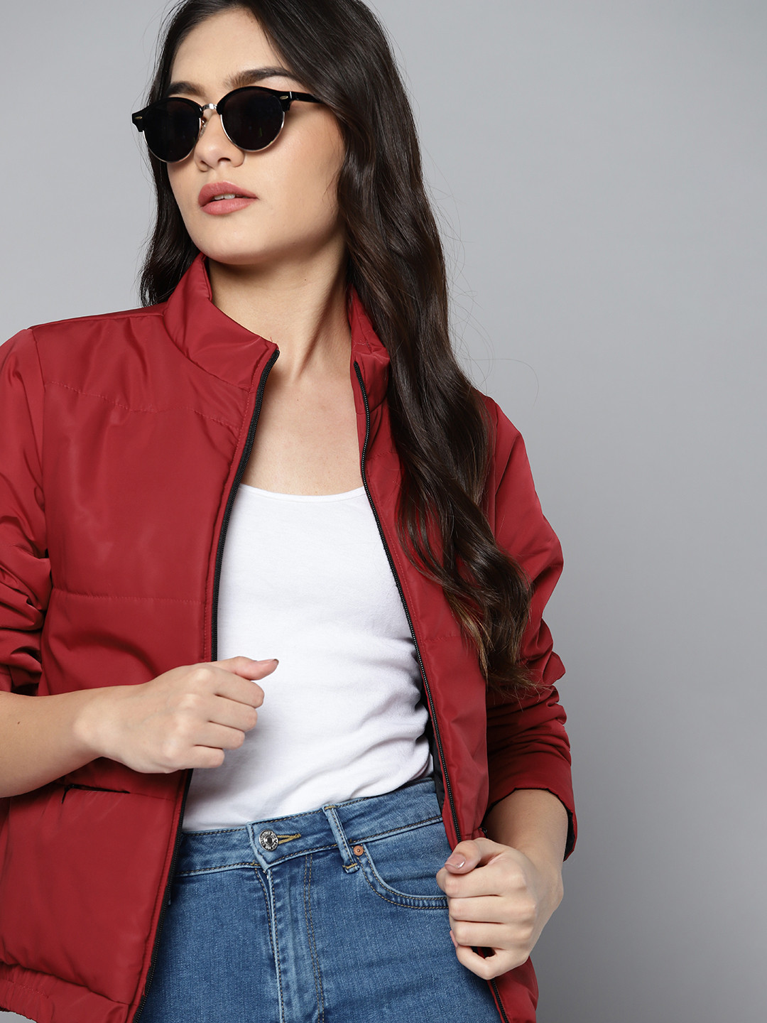 Kook N Keech Women Maroon Solid Padded Jacket