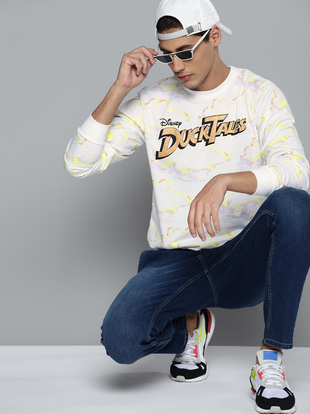 Kook N Keech Disney Men Off-White & Golden Ducktales Typography Print Sweatshirt