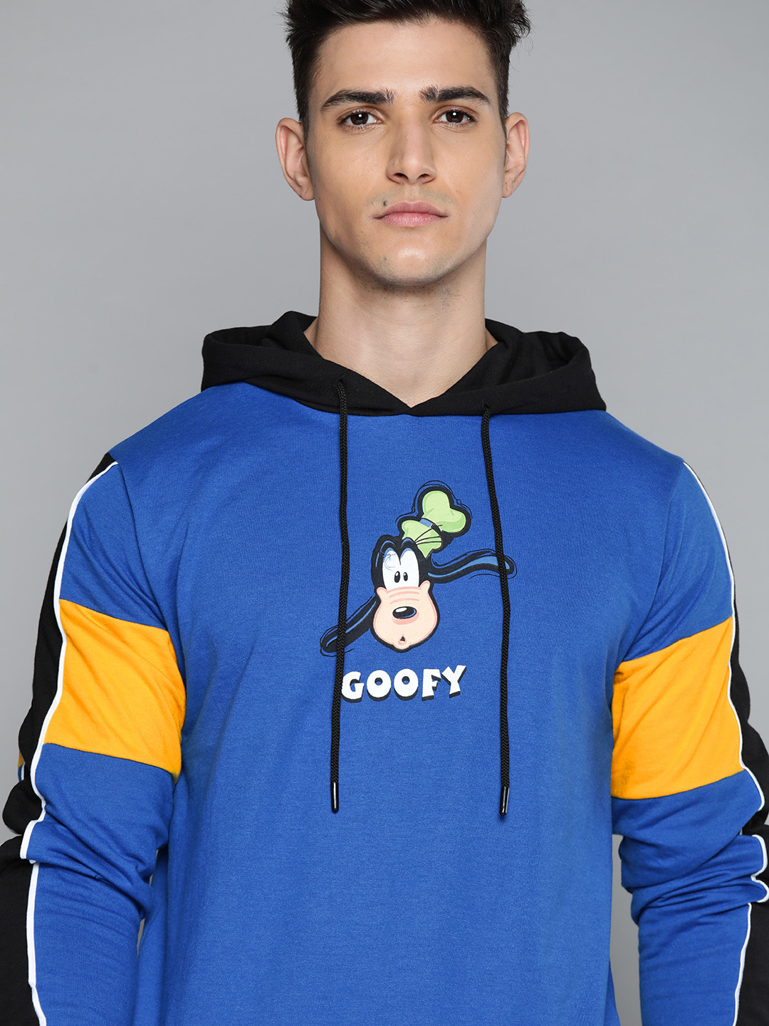 Kook N Keech Disney Men Blue Goofy Print Hooded Sweatshirt