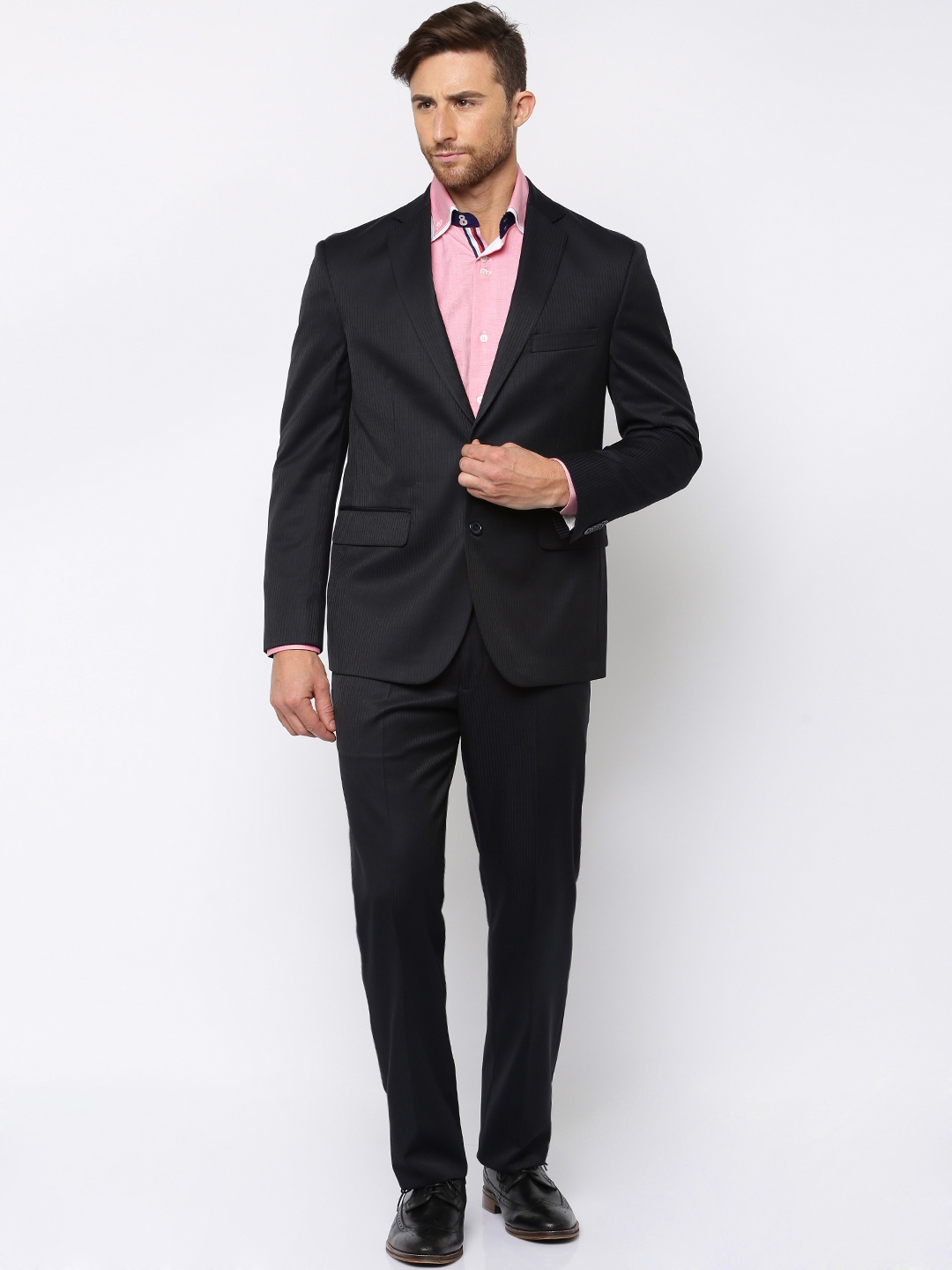 Buy Theme Men Navy Striped Slim Fit Single Breasted Formal Suit - Suits for  Men 1451787 | Myntra