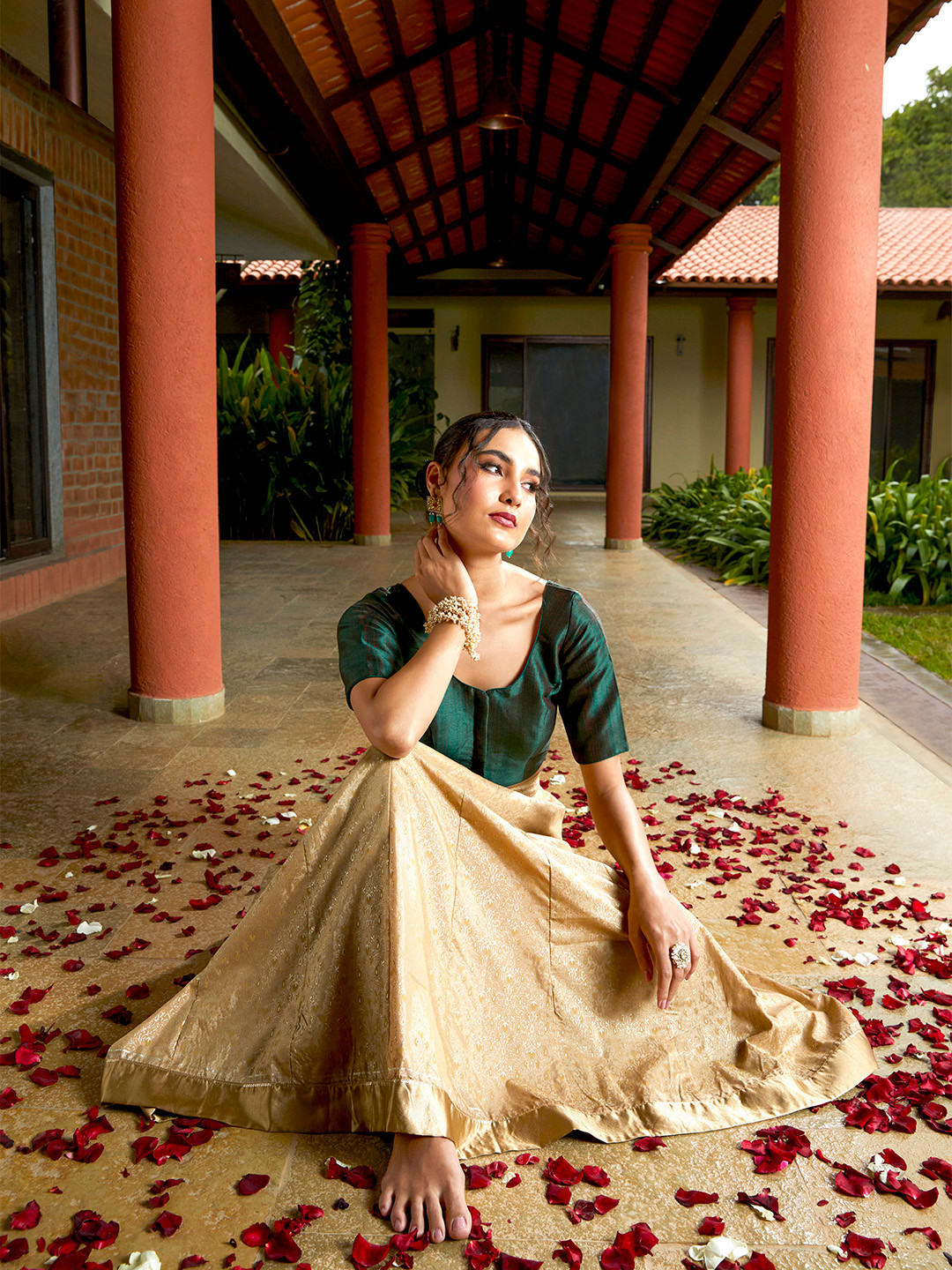 W Gold-Coloured Paisley Printed Flared Maxi Skirt