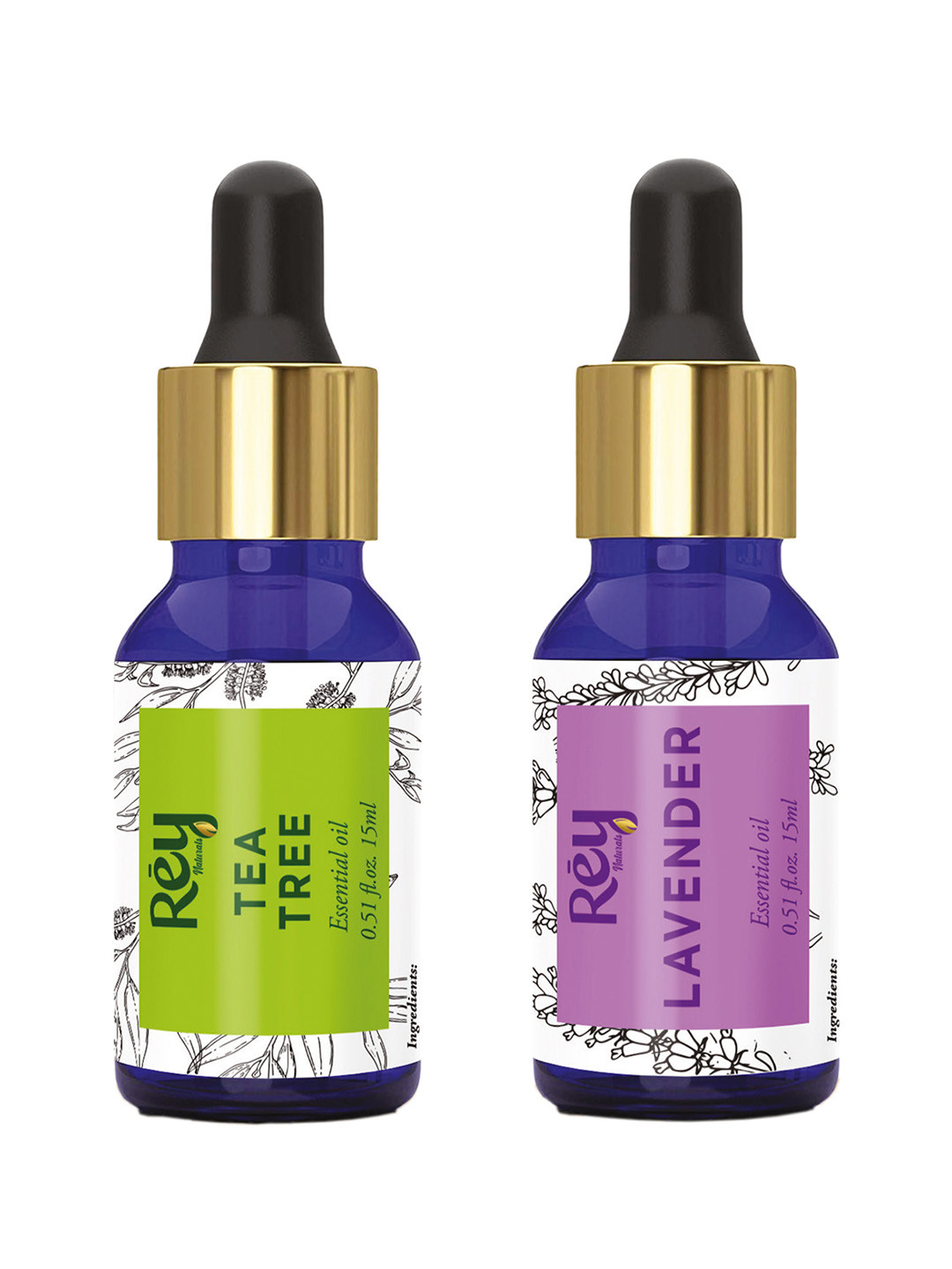 Rey Naturals Tea Tree Oil & Lavender Essential Oils - Pure Natural (15 ml + 15 ml)
