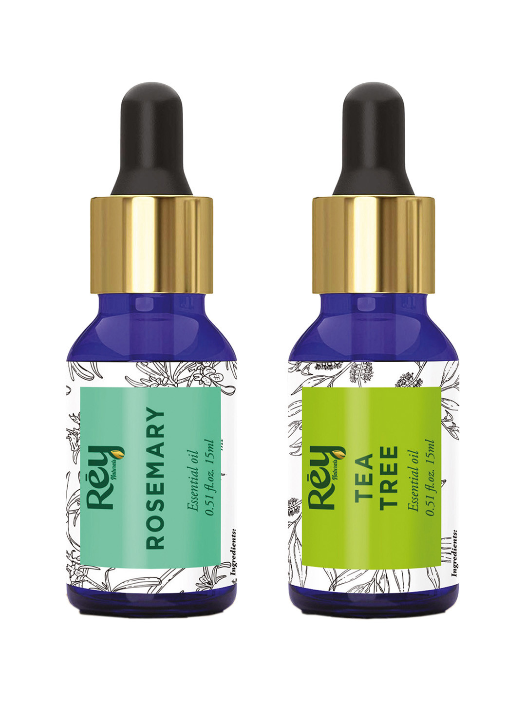 Rey Naturals(r) tea tree oil & Rosemary essential oils - Pure Natural (15 ml + 15 ml)