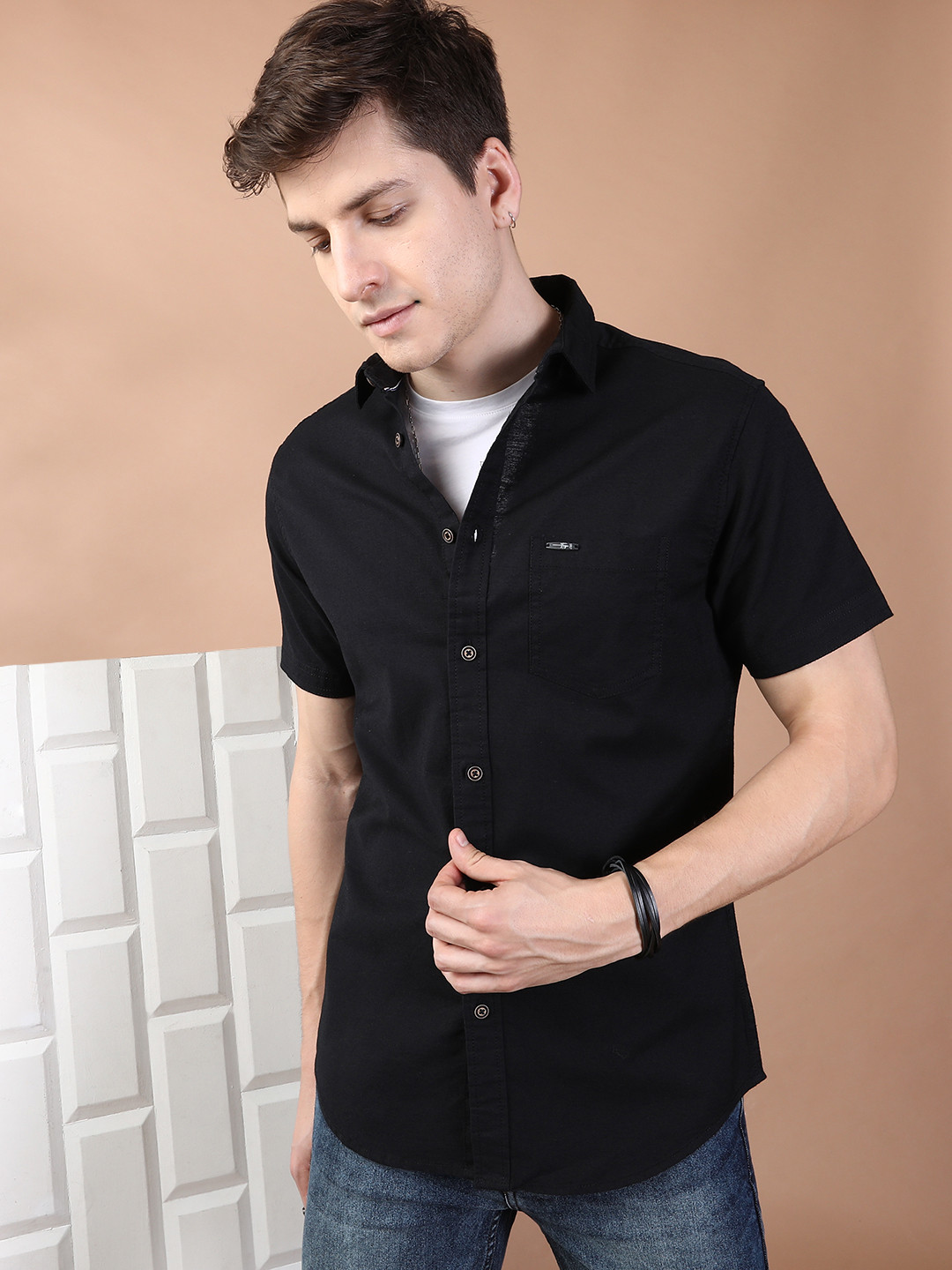 The Indian Garage Co Men Black Pure Cotton Casual Shirt