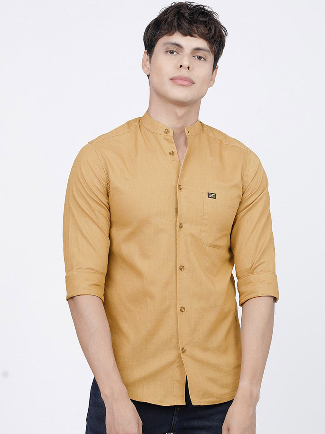 The Indian Garage Co Men Khaki Pure Cotton Casual Shirt