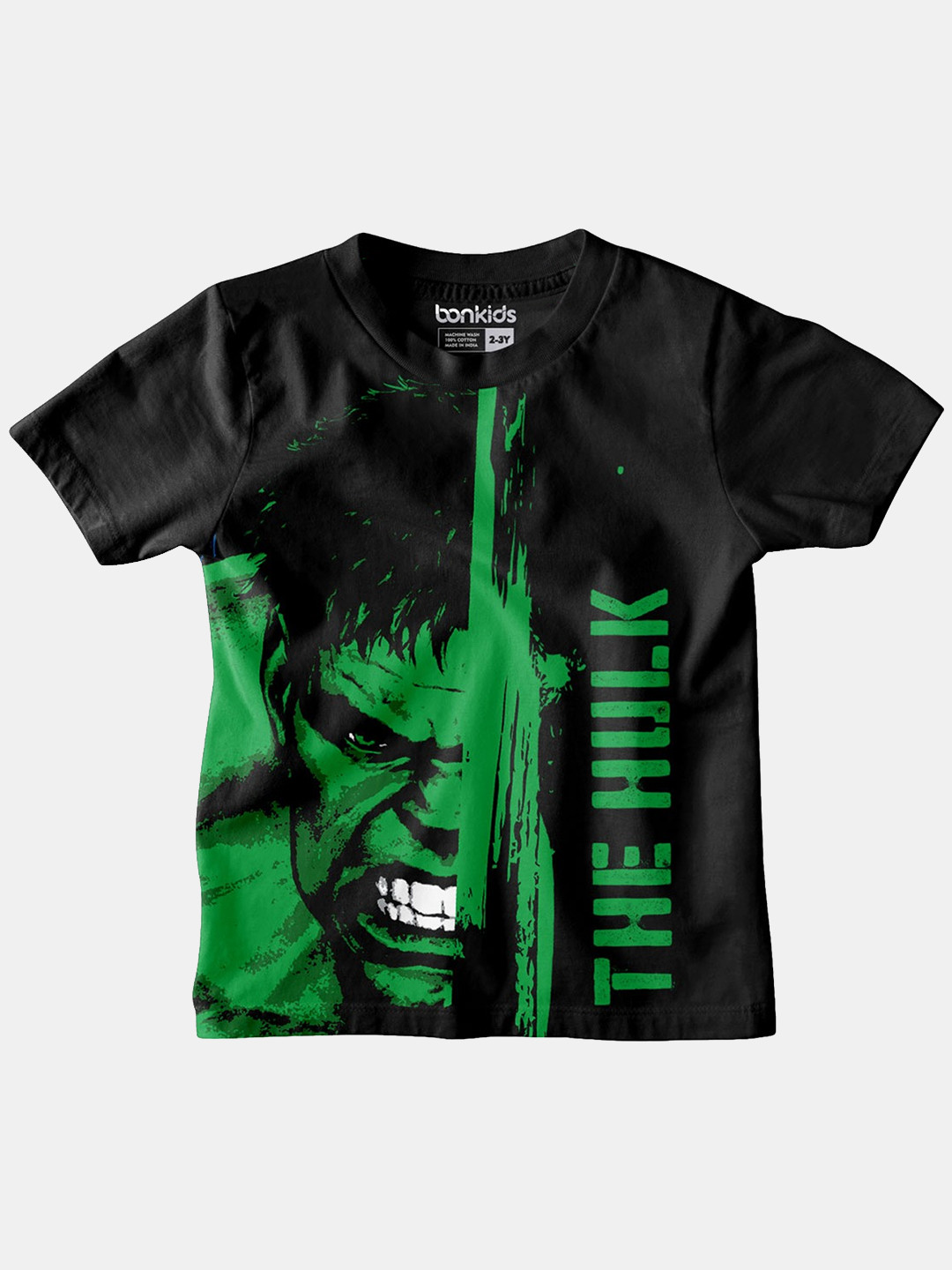 BONKIDS Boys Black & Green Hulk Print Slim Fit T-shirt