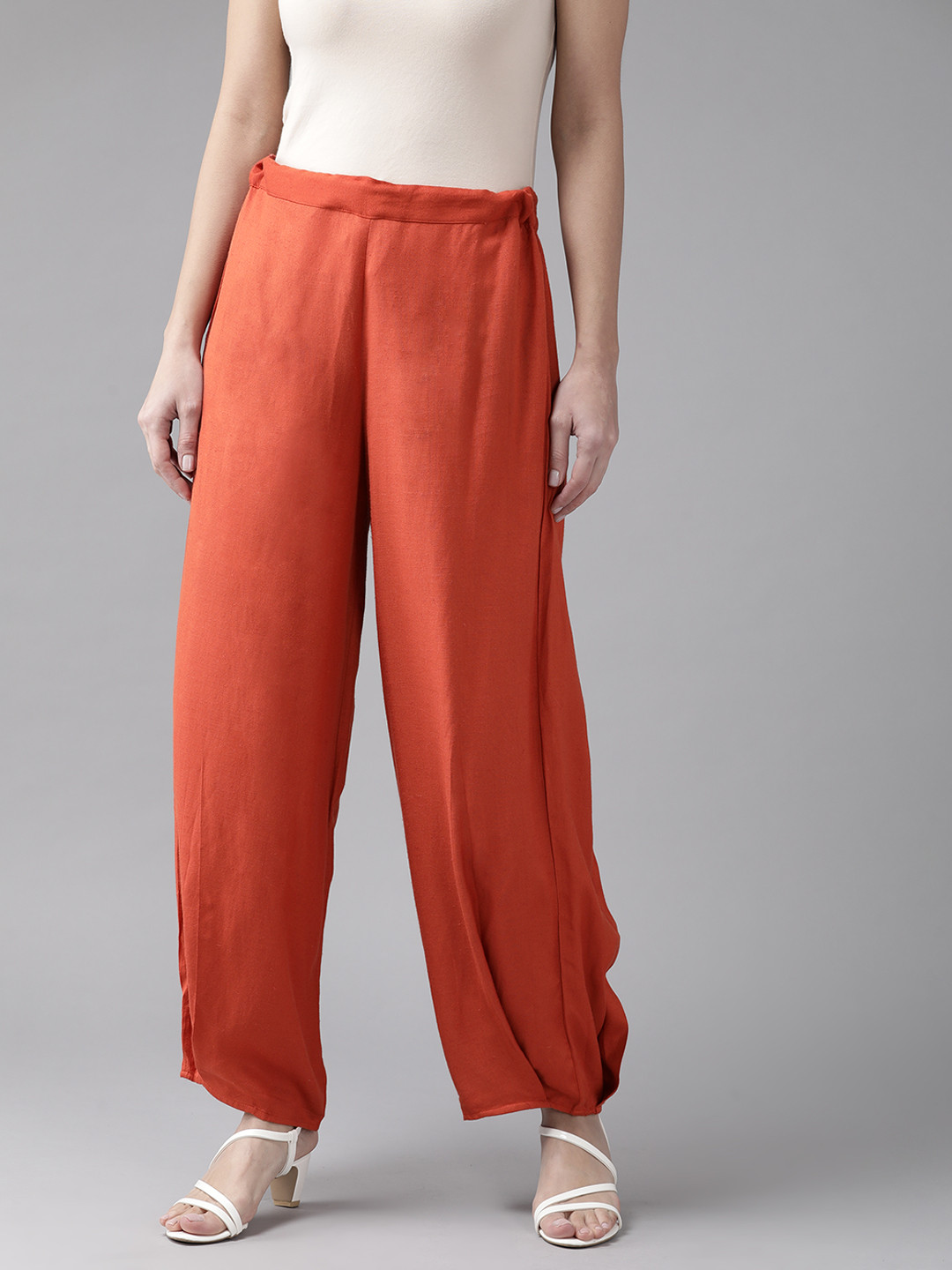 W Women Rust Orange Knitted Ethnic Salwar