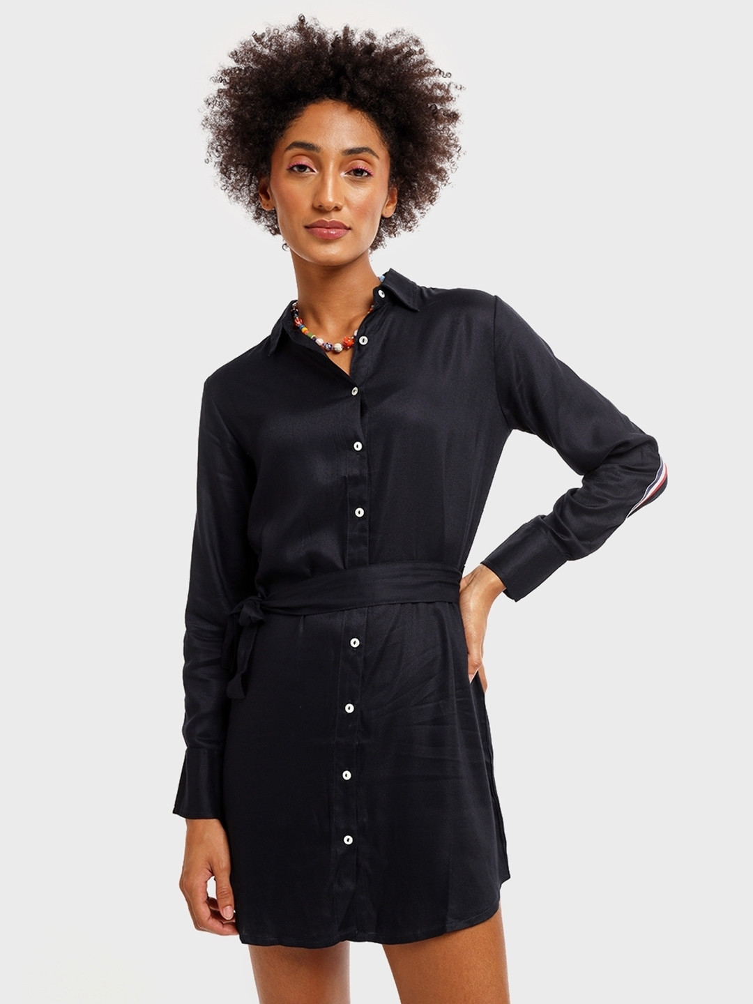 Bewakoof Women Blue Taped Shirt Style Top