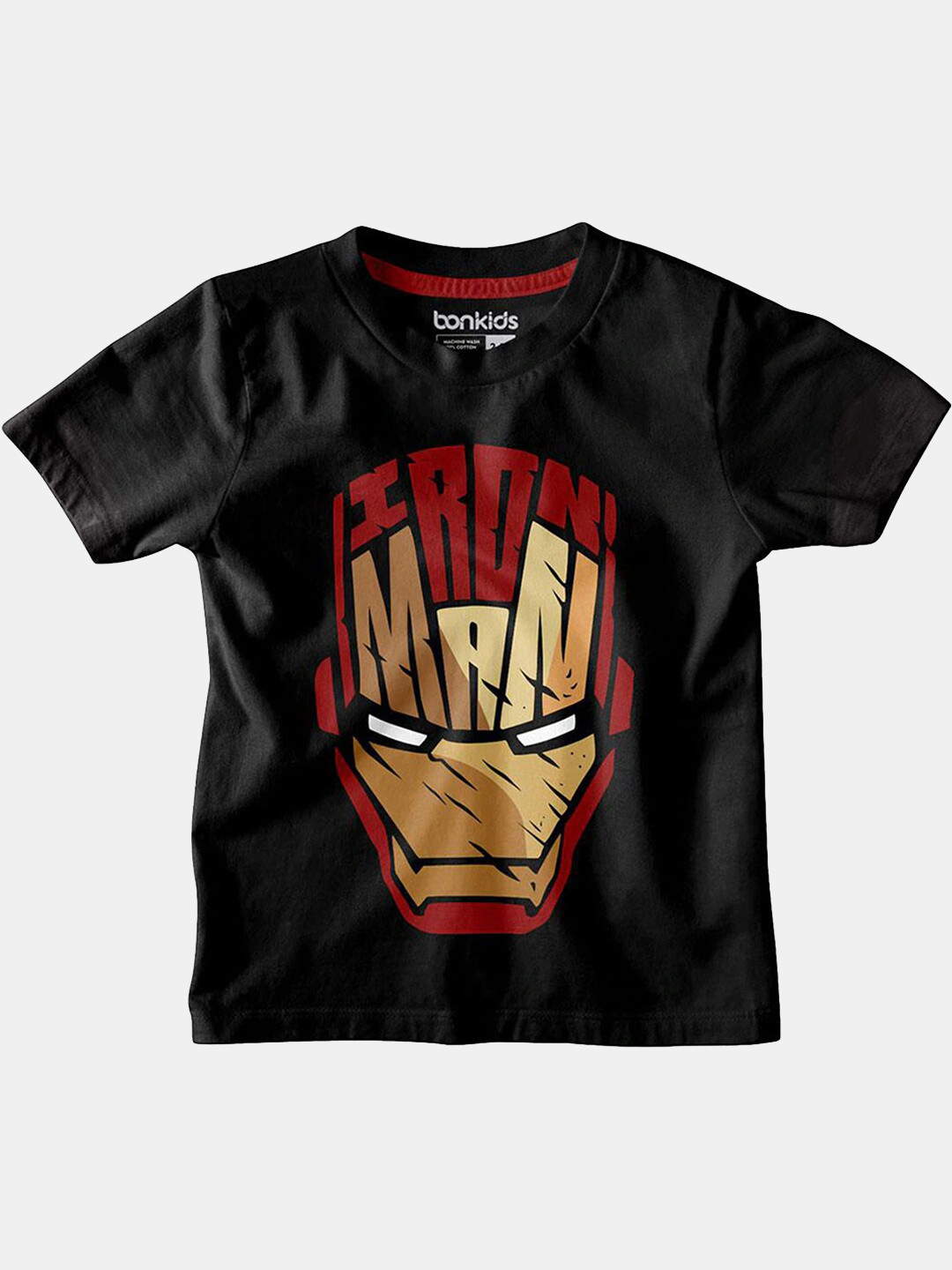 BONKIDS Boys Black Iron Man Printed Slim Fit T-shirt