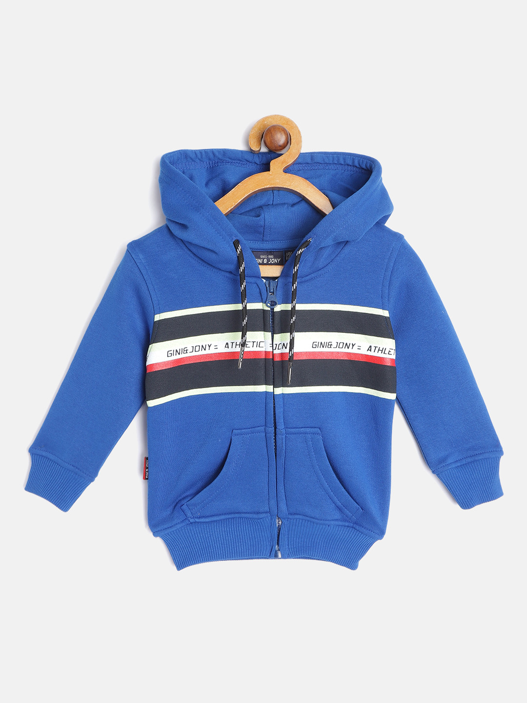 Gini and Jony Infant Boys Blue & Black Striped Hooded Sweatshirt