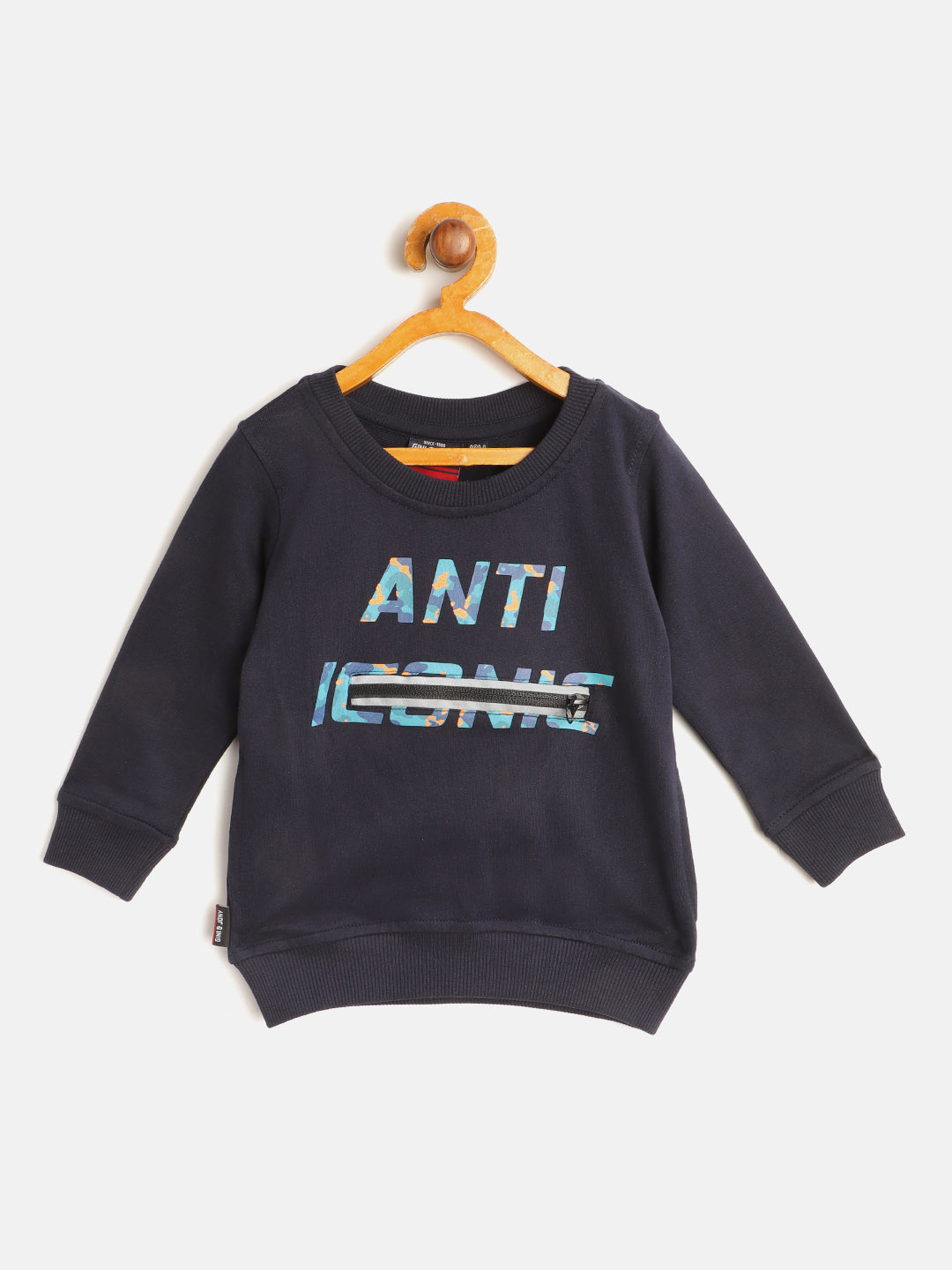 Gini and Jony Boys Navy Blue Pure Cotton Printed Sweatshirt