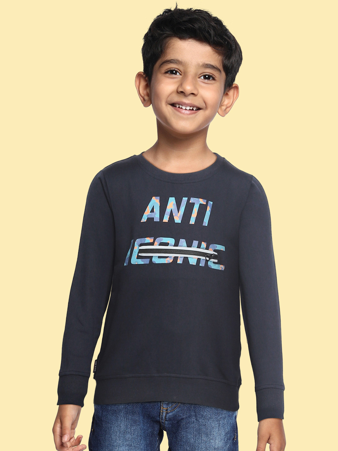 Gini and Jony Boys Navy Blue Pure Cotton Printed Sweatshirt