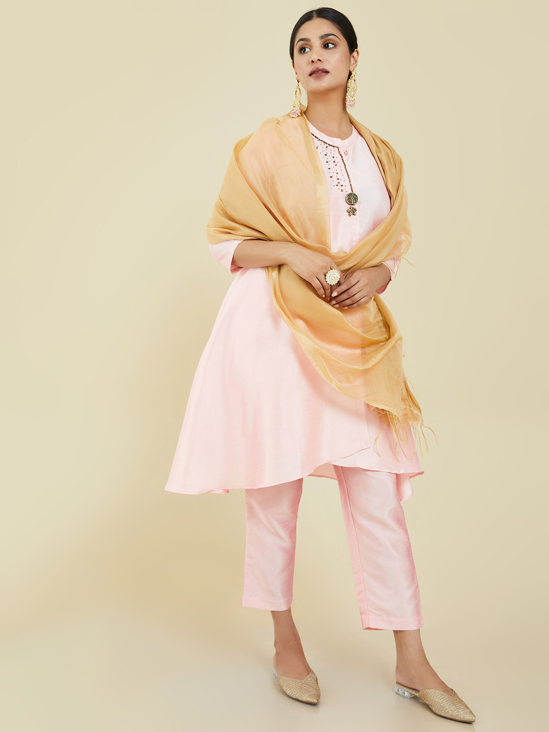 Soch Beige Art Silk Dupatta with Zari