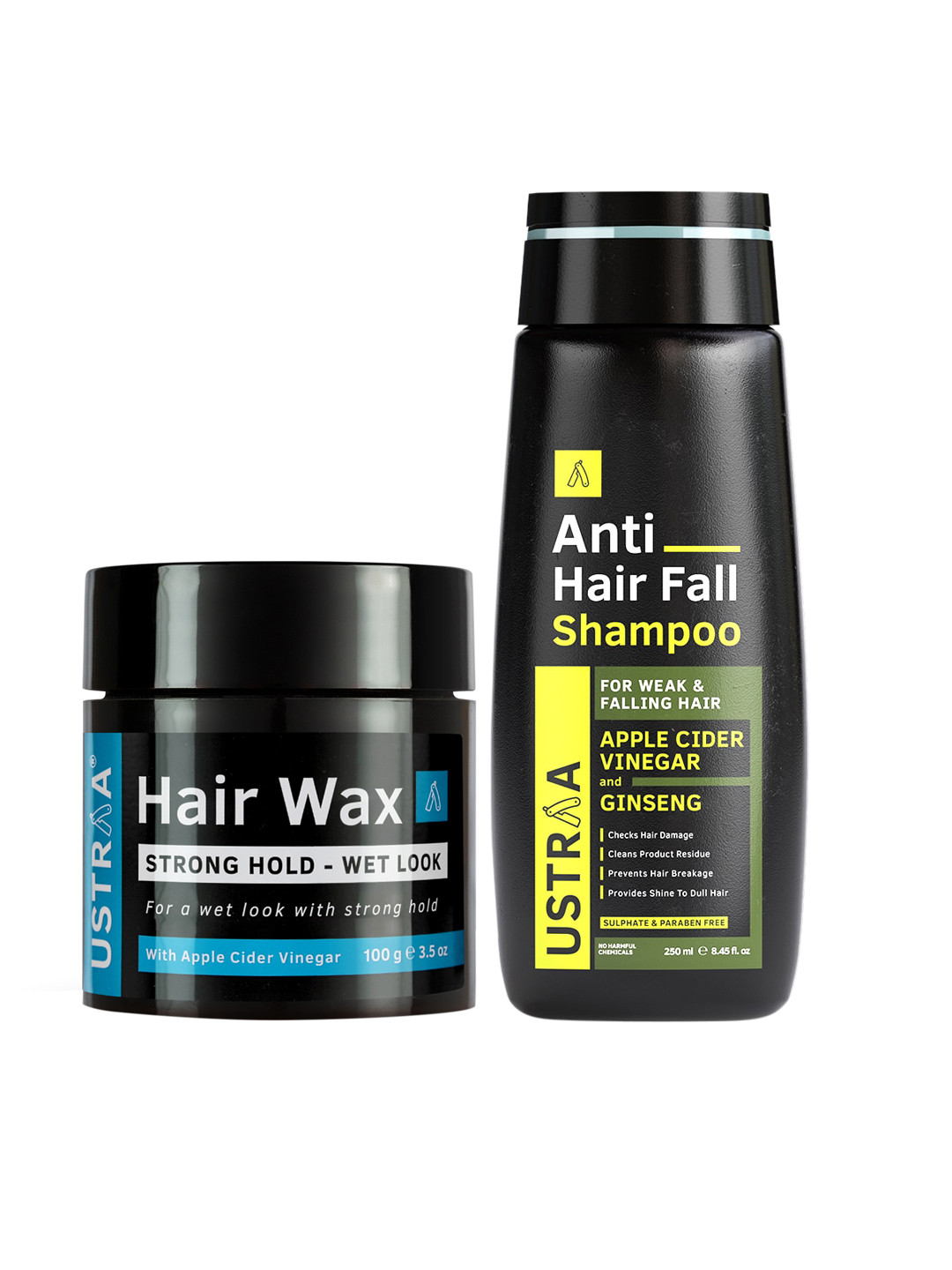 Ustraa Men Set of Apple Cider Vinegar Shampoo & Strong Hold Wet Look Hair Wax