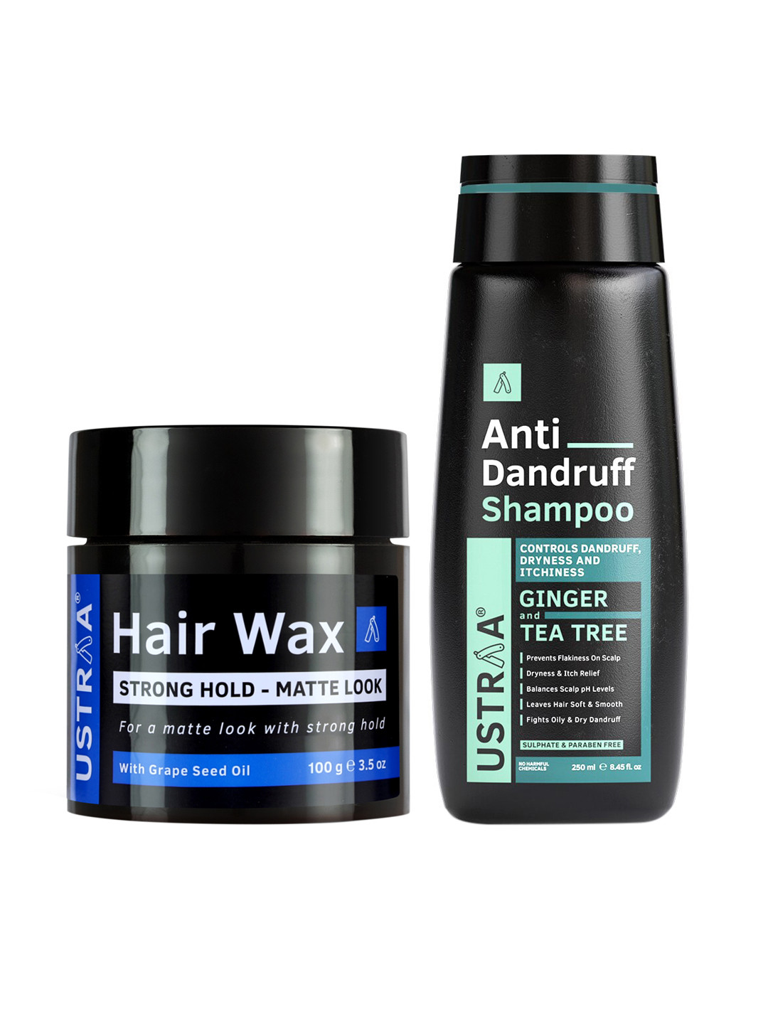 Ustraa Men Set of Anti Dandruff Shampoo & Strong Hold & Matt Look Hair Wax