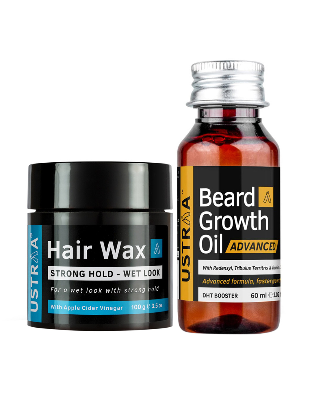 Ustraa Men Set of Beard Growth Oil DHT Booster Advanced & Strong Hold Wet Look Hair Wax