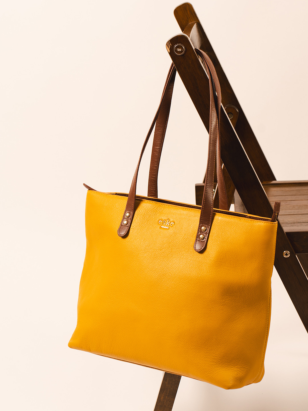 eske Women Yellow Solid Dual Compartment Fits 13 inch Laptop Office Travel Tote Bag