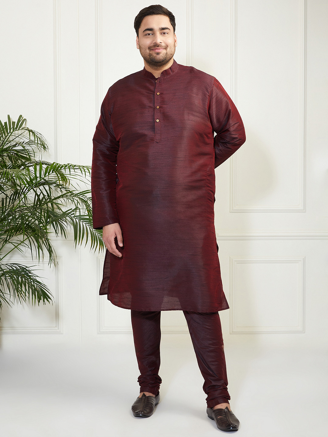 VASTRAMAY Men Burgundy Kurta with Pyjamas