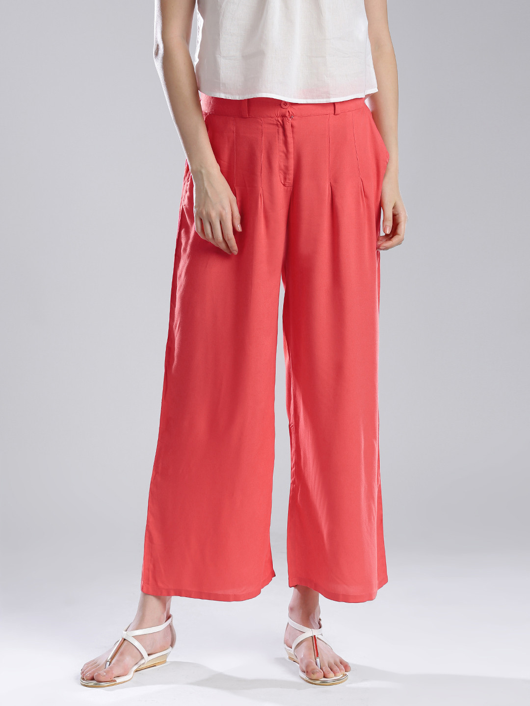 W Women Coral Pink Palazzo Trousers