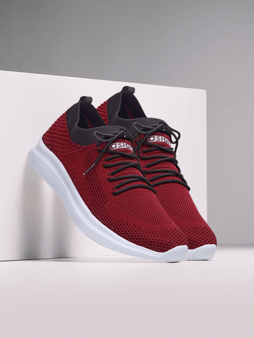 ASIAN Men Maroon & Black Mesh Running Shoes