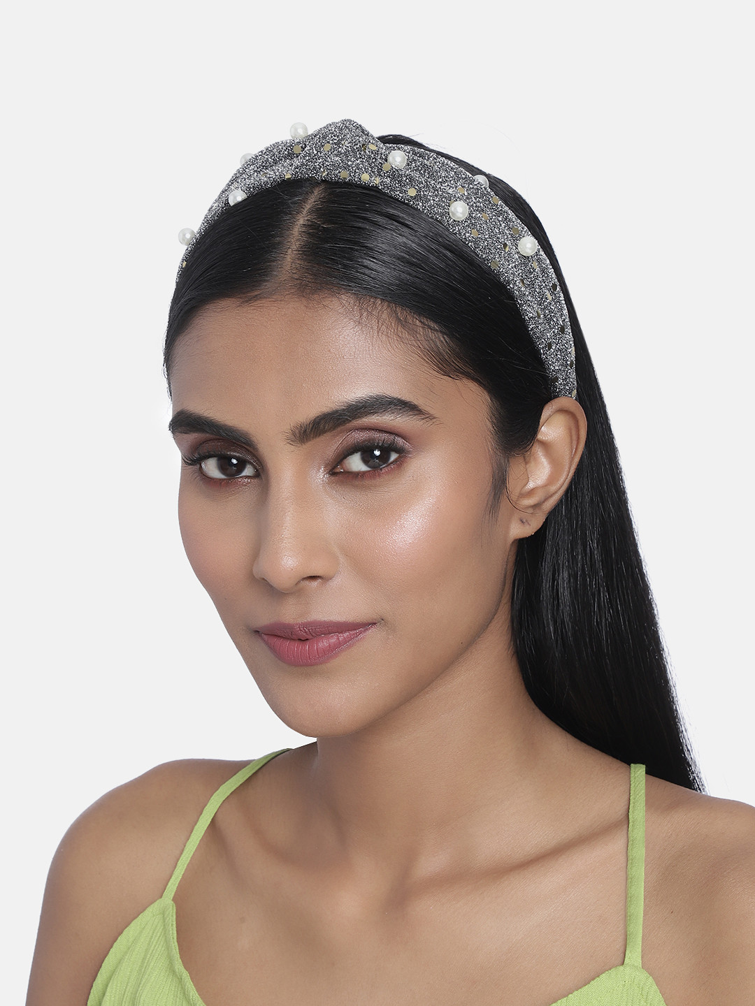 LAIDA Grey & White Knotted Embellished Hairband