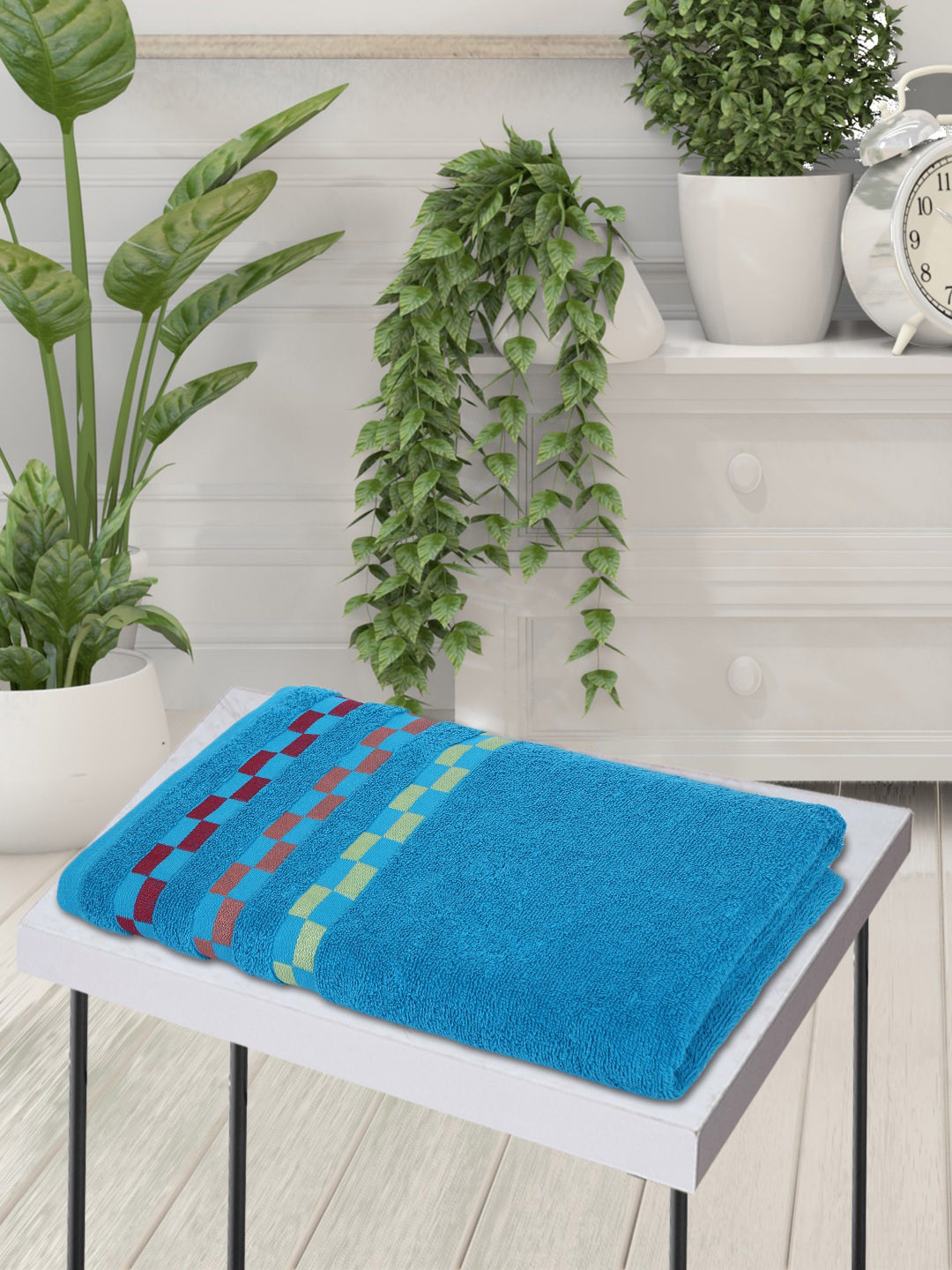 BIANCA Blue Striped 450 GSM Mercerized Combed Cotton Bath Towels