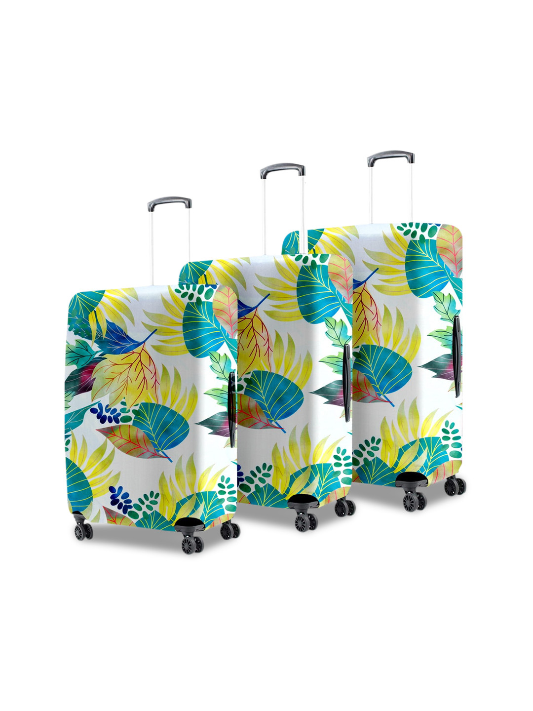 Cortina Set Of 3 Green & White Printed Protective Luggage Cover